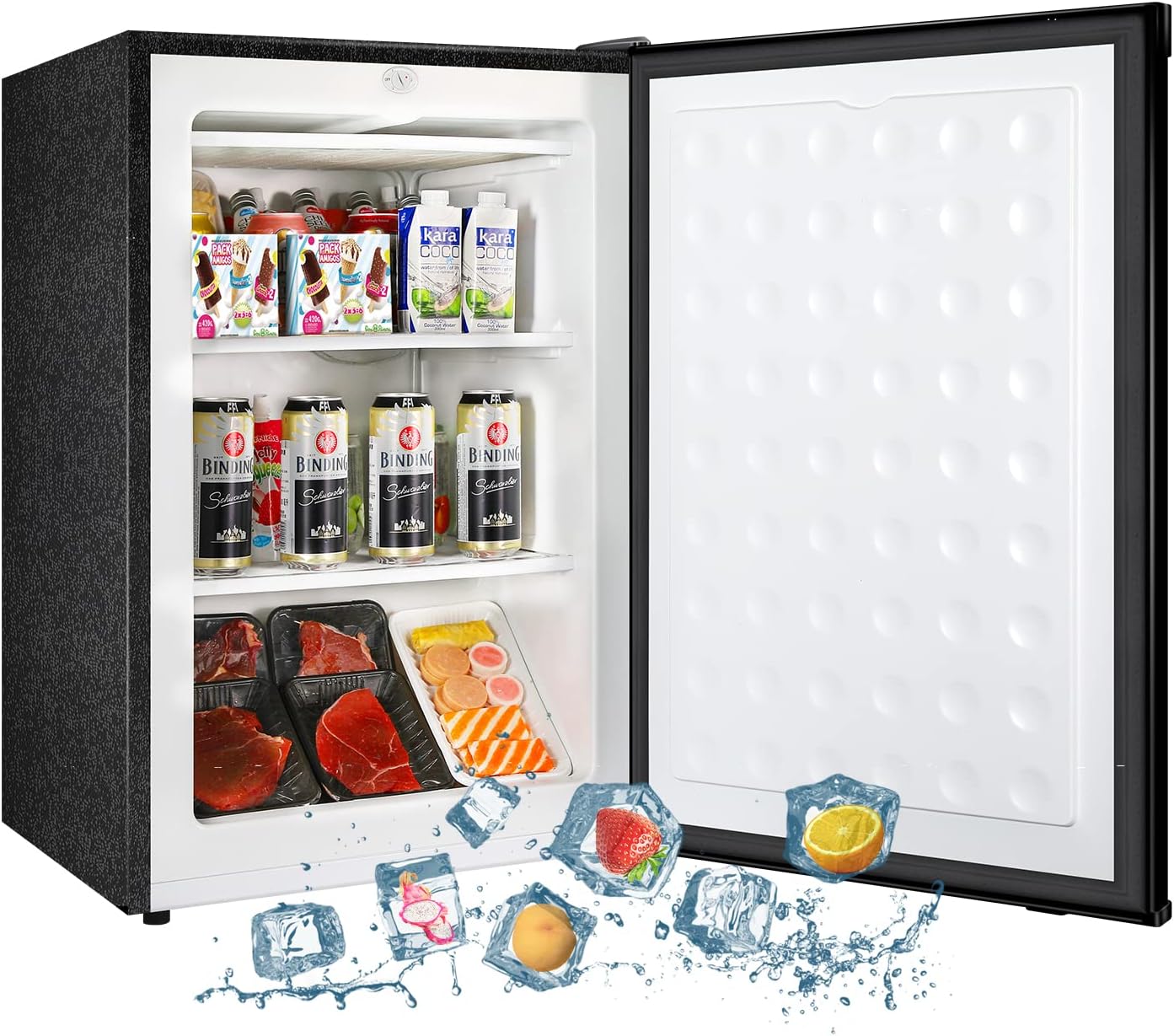 BANGSON Mini freezer, 1.1 Cu.ft Upright Freezer, Standing Meat Freezer, Single Reversible Door, Removable Shelves, For Garage/Home/Kitchen/Office, Black