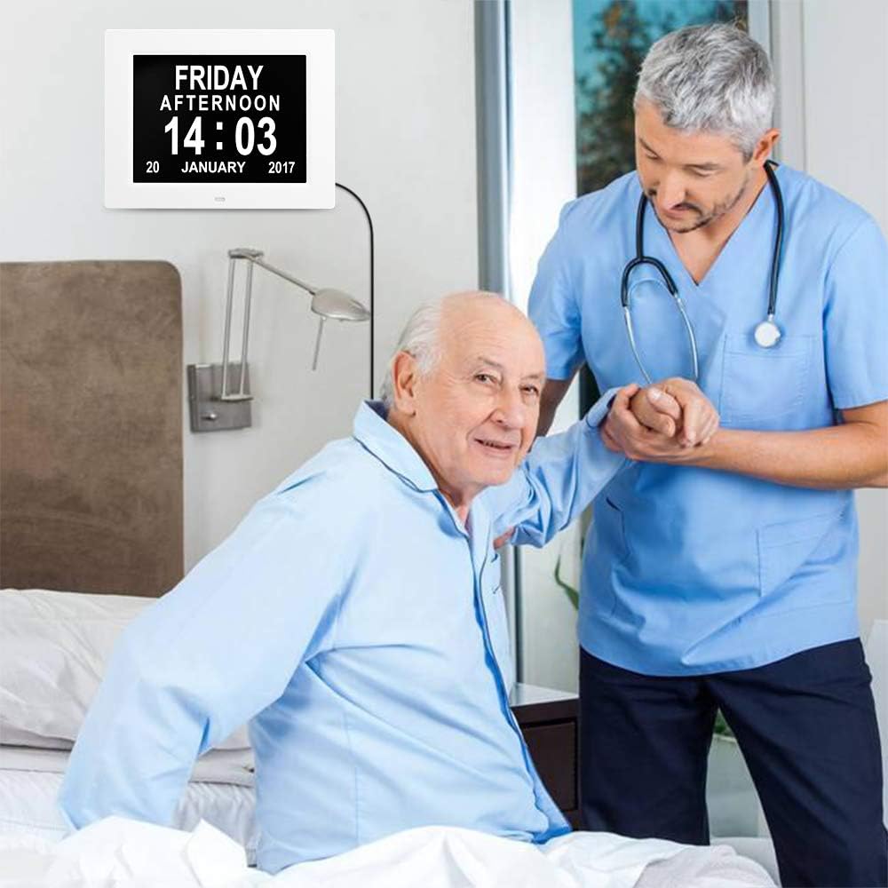 Digital Calendar Day Clock 8 Alarm Auto-Dimming Extra Large Display Day Date Time Clock for Seniors Elderly Dementia Vision Impaired Memory Loss