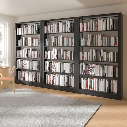 5-Tier Bookshelf, Black Bookcase with Adjustable Storage Shelves, Freestanding Bookcases and Bookshelves, Wide Bookshelf for Home Office, Living Room, Bed Room, Including Book Stopper (Black)