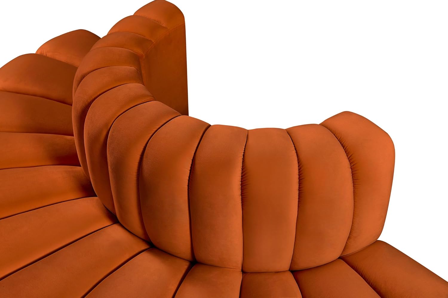 Meridian Furniture Arc Collection Modern | Contemporary Sofa with Soft Velvet, Deep Channel Tufting, Modular Design, 90 W x 45 D x 30 H, Cognac