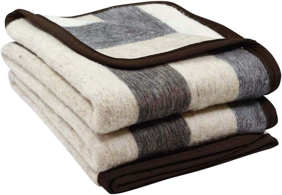 Alpaca Warehouse Alpaca Sheep Wool Blanket King/Full-Queen/Twin Size Thick Heavyweight Comfortably Warm - Great for Outdoor Use - Striped Design (Beige/Brown/Gray, Full/Queen)