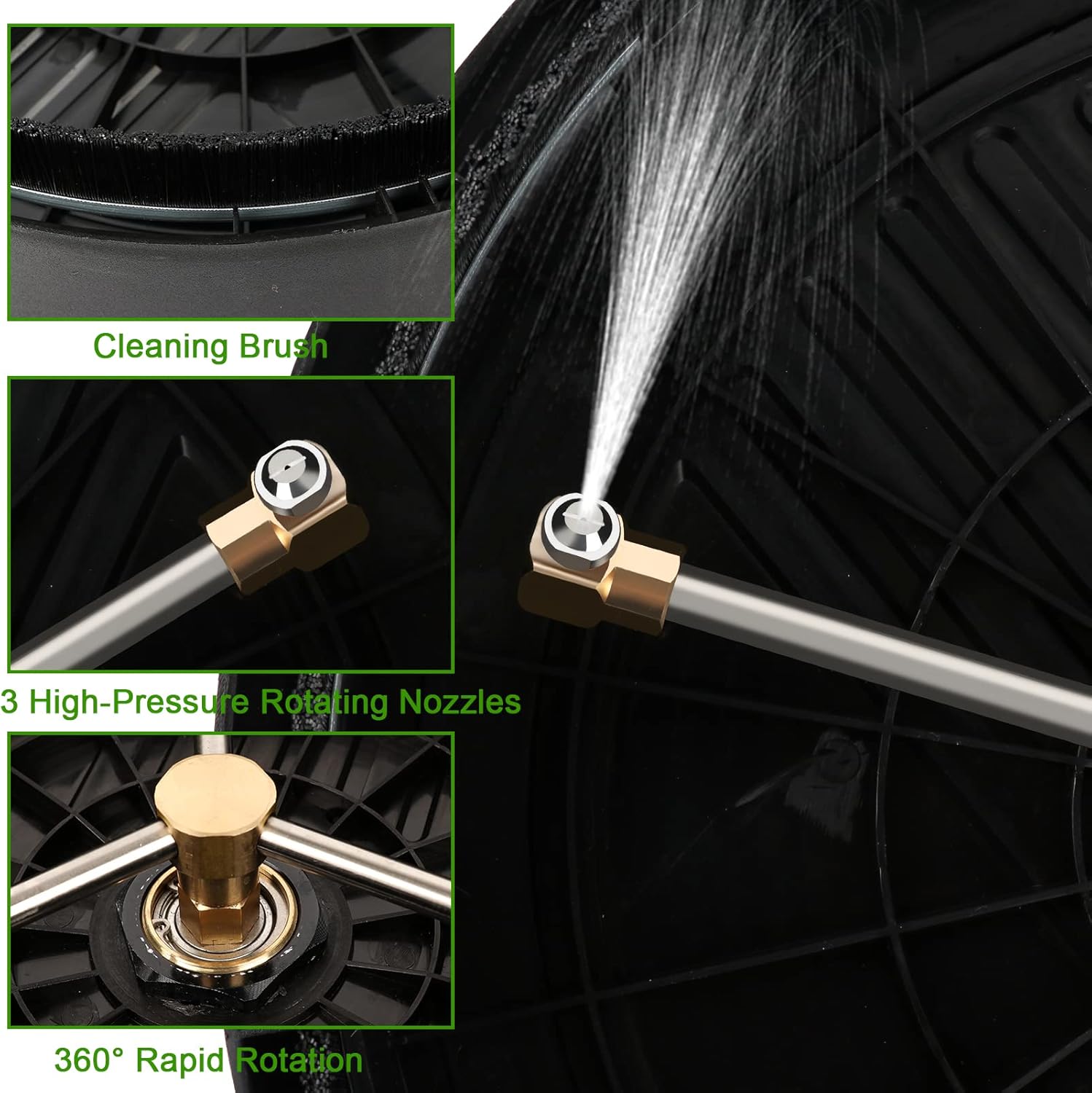 15.8'' Pressure Washer Surface Cleaner, 3600 PSI Plastic Power Surface Cleaner with 3 Wheels, 2 Extension Wands, 1/4" Quick Connection, Watertight Tape, Storage bag - for Cleaning Driveway Sidewalk