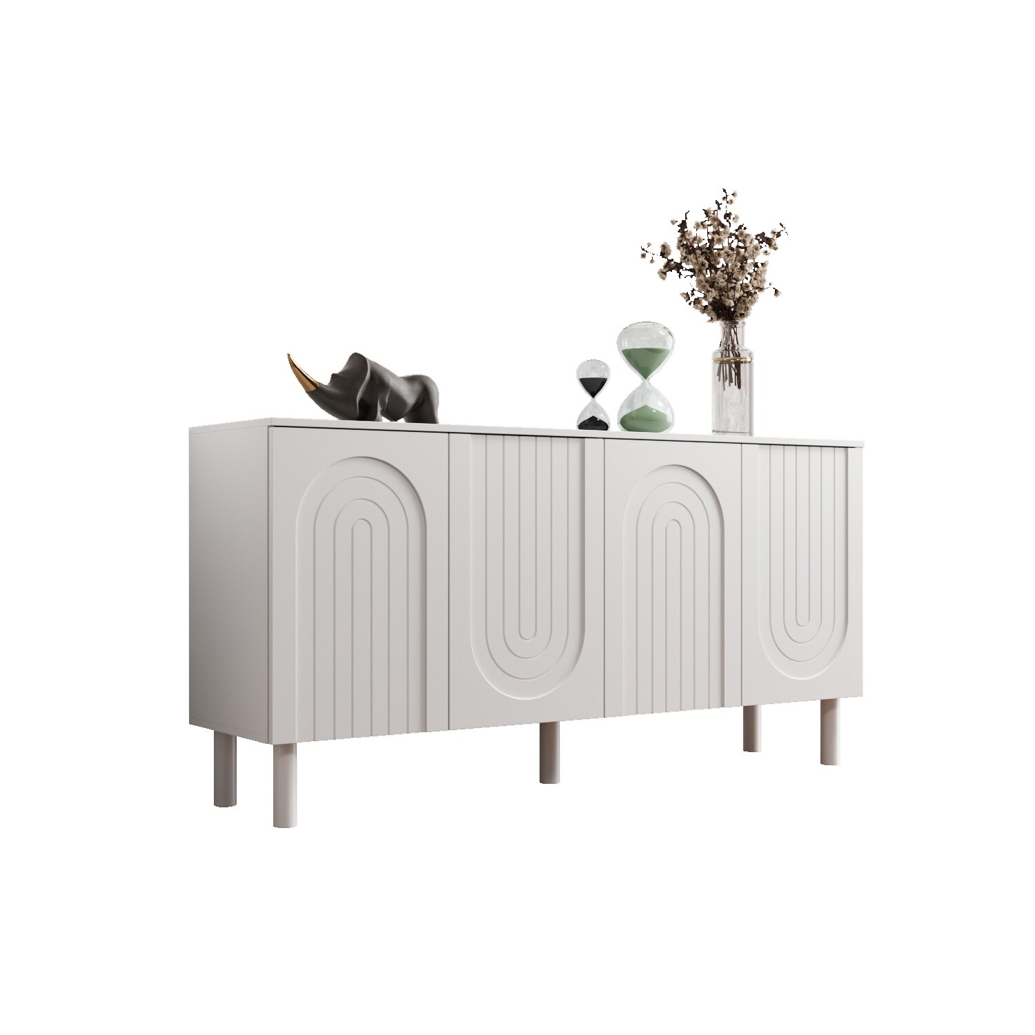 63.2"W Bookcase Credenza Sideboard Buffet with Drawer & Pop-Up Doors