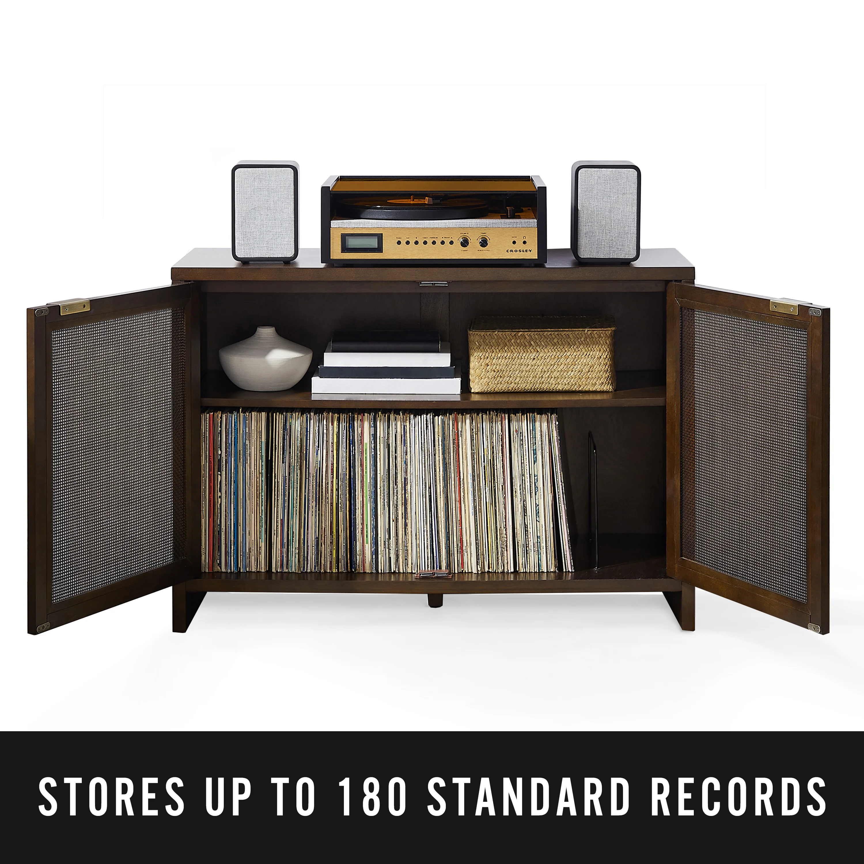 Crosley Furniture Kenji Media Console, Record Player Stand with Vinyl Storage, Modern Home Organizer