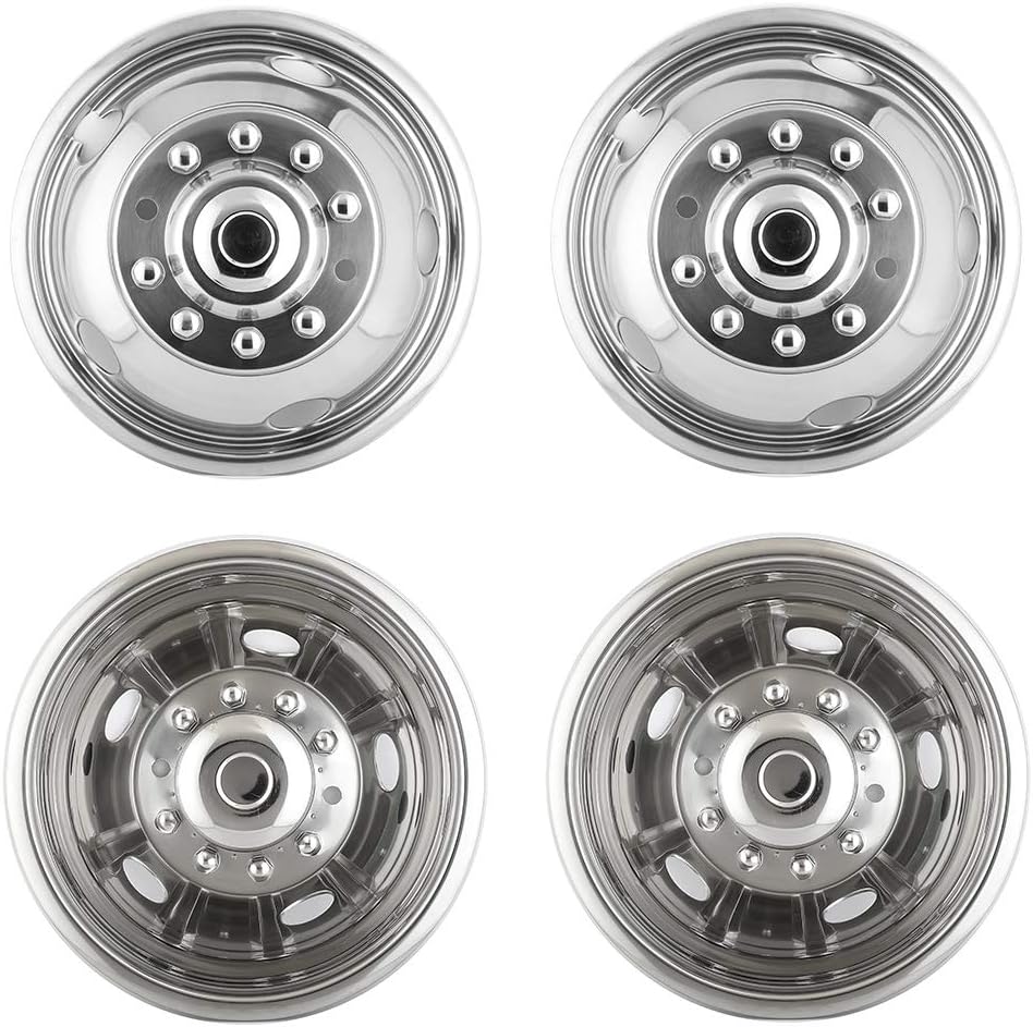 Deebior 4pcs 17inch Polished Stainless Steel Dually Wheel Simulators, Nice looking and Durable Bolt On Wheel Cover, 8 Lug 4 Hand Hole Hubcaps Fit for 2005-2021 Ford F350 with Installation Tool Kit A8P
