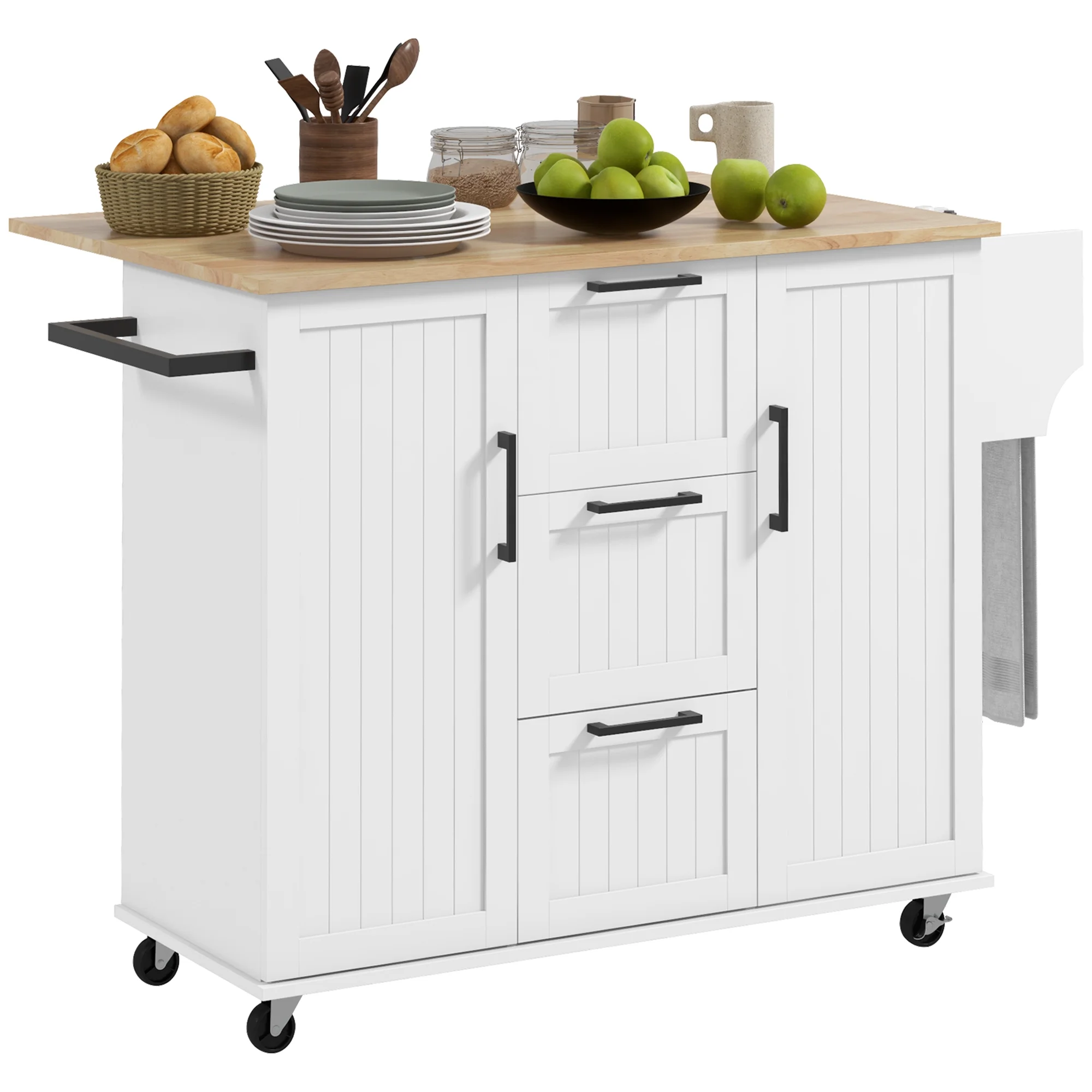HOMCOM Kitchen Island on Wheels, Kitchen Cart with Drop Leaf, White