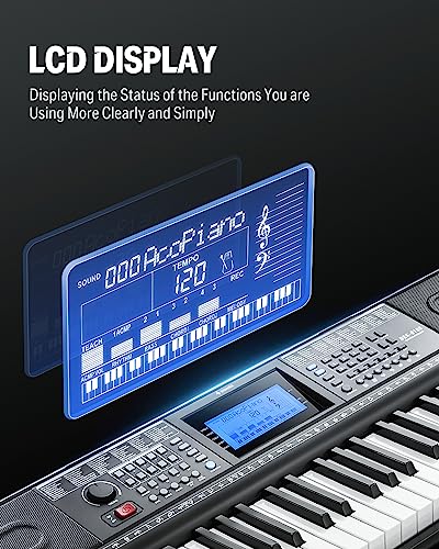 Donner 61 Key Keyboard Piano, Electric Piano Keyboard Kit with 249 Voices, 249 Rhythms - Includes Piano Stand, Stool, Microphone, Gift for Beginners, Black (DEK-610S)