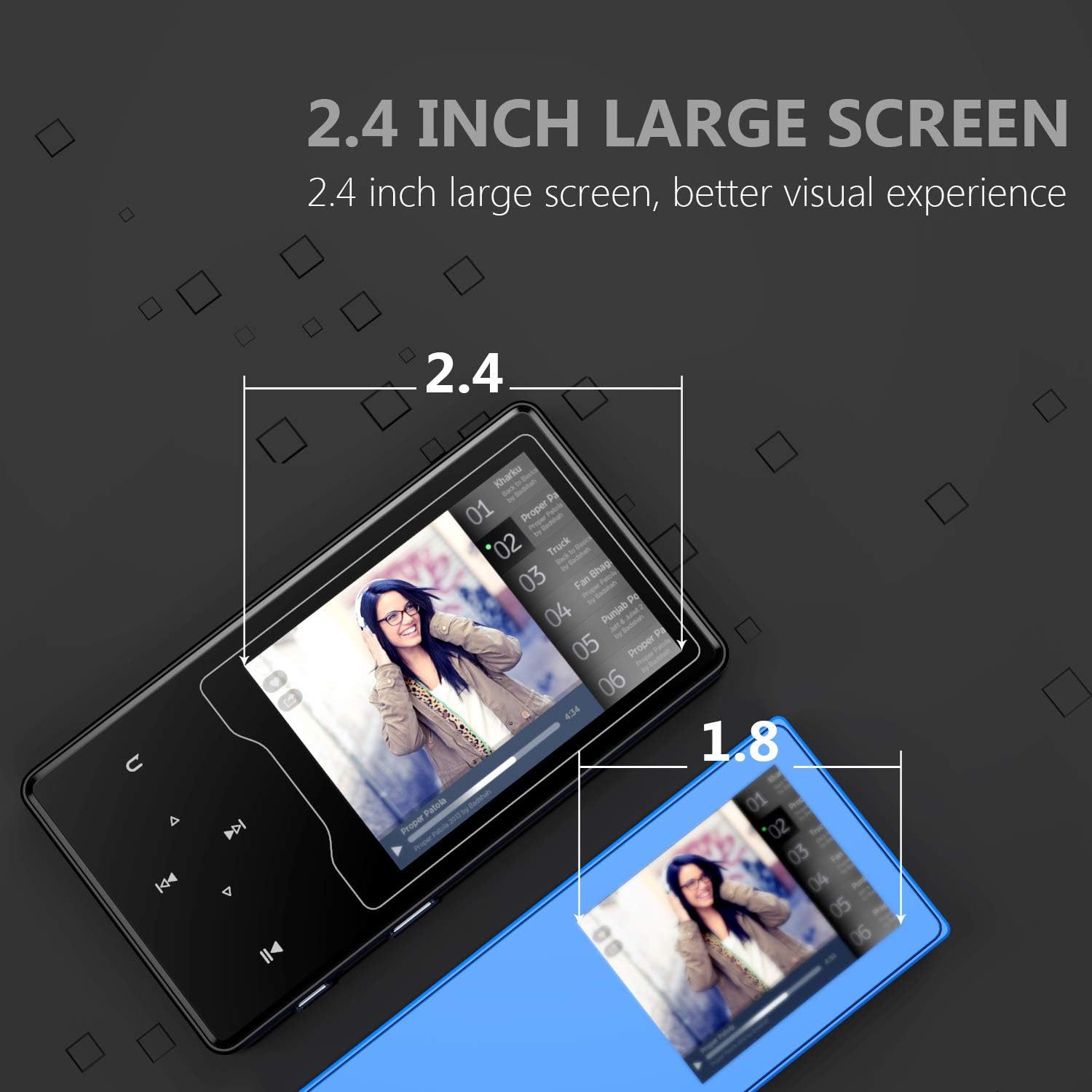 MP3 Player with Bluetooth 5.0, BERENNIS 16GB Portable HiFi Lossless Sound 2.4" Large Screen Music Player with FM Radio Voice Recorder Video Player, Support up to 128GB Pack of 2