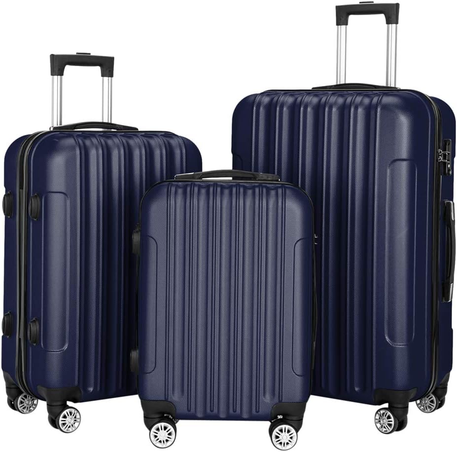 Expandable Spinner Wheel Luggage 3 Piece Set Suitcase Hardshell Lightweight TSA Lock 3-in-1 Multifunctional Large Capacity Traveling Storage Suitcase 20" / 24" / 28" Navy Blue