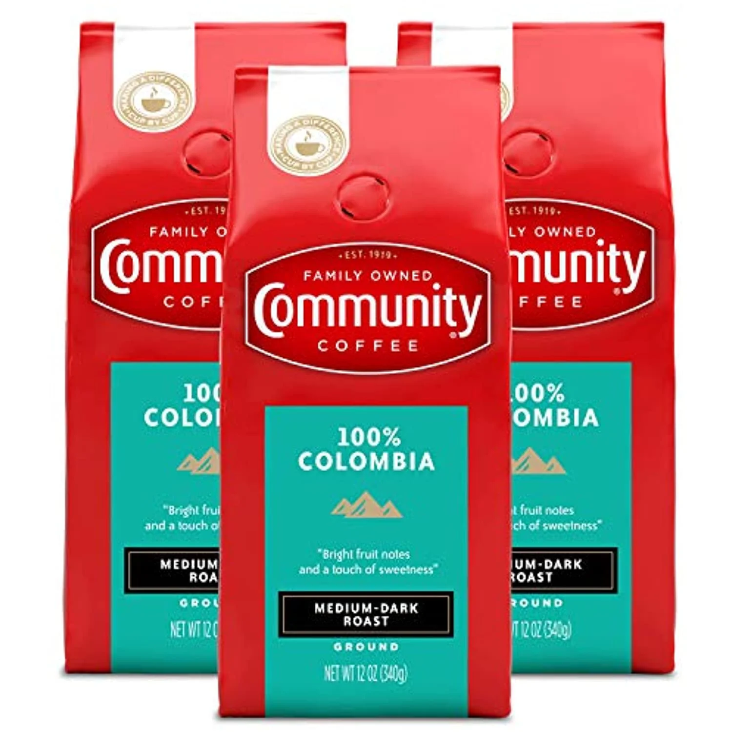 Community Coffee 100% Colombia 36 Ounce, Medium Dark Roast Ground Coffee, 12 Ounce Bag (Pack Of 3)