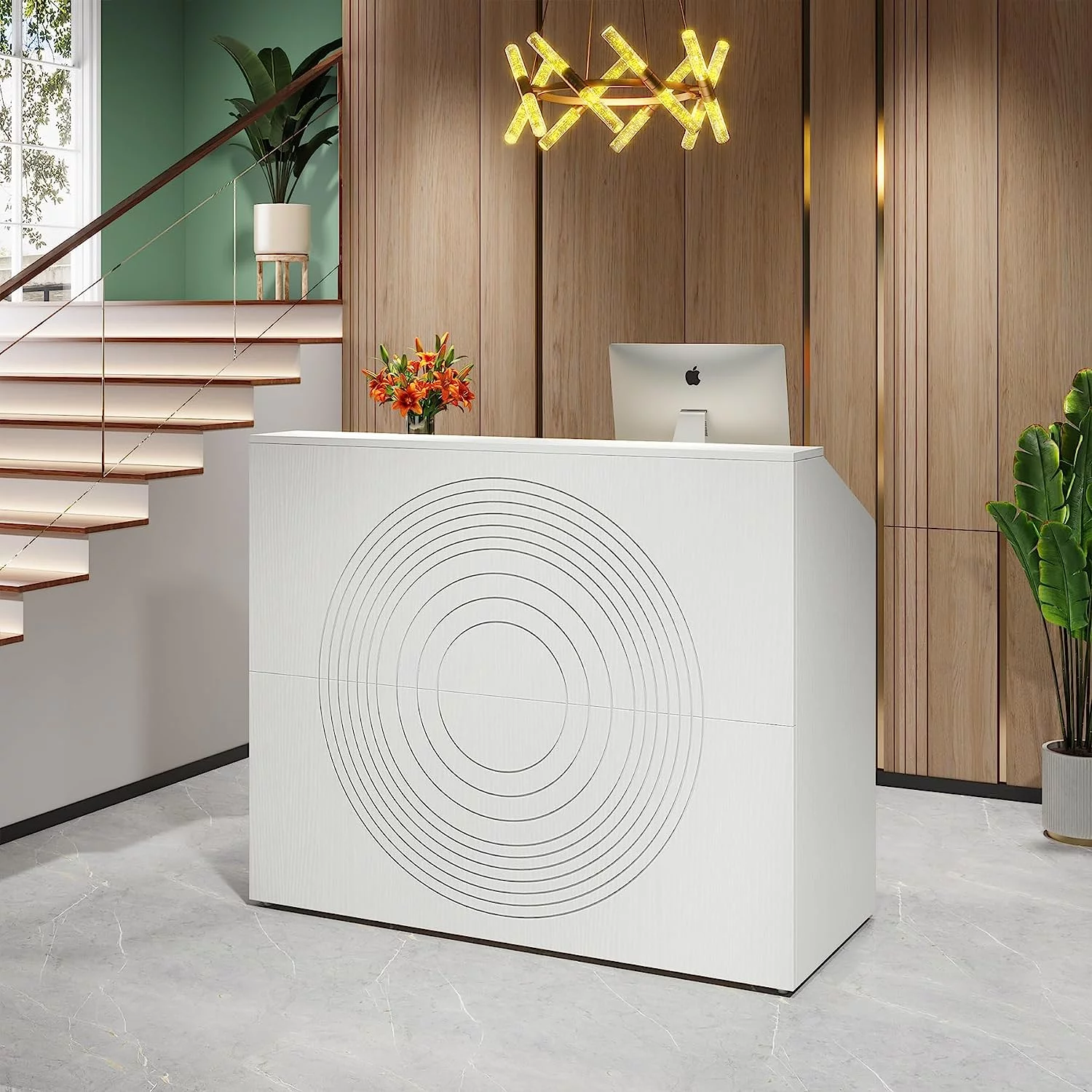 47 inch Reception Desk with Counter, Modern Front Desk, Retail Counter for Checkout, Lobby, Salon, White