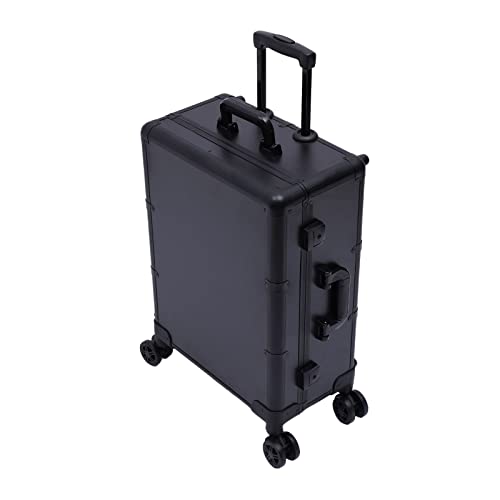 Cosmetic Train Cases Portable Makeup Case Salon Cosmetic Organizer w/Drawbar 4 Rolling Wheels &Mirror Makeup Train Case Professional Artist Trolley Studio Free Standing Case (black)