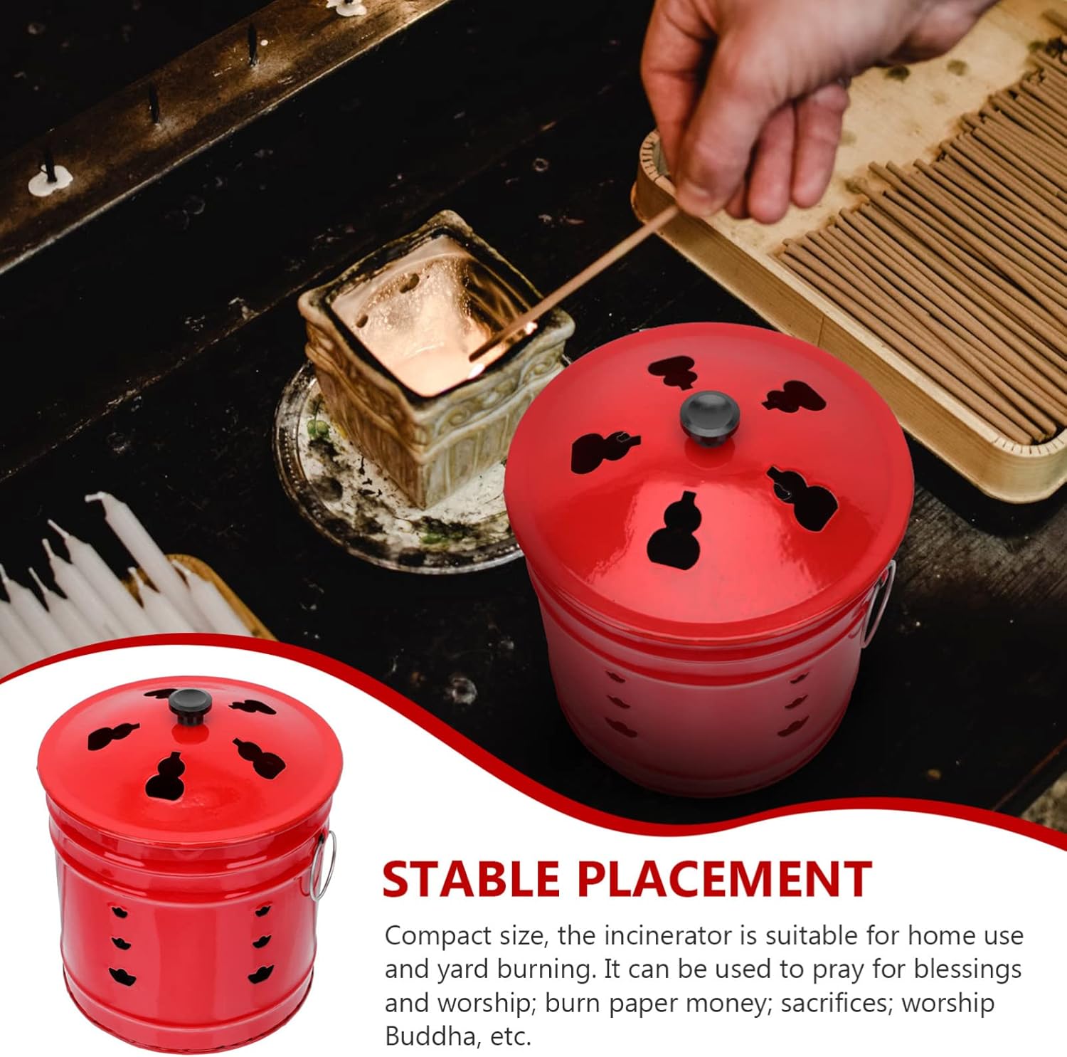 Enamel Burn Barrel Incinerator Cage Fire Pit Metal Garden Fire Cage Yard Debris Burn Incinerator Bin for Paper Leaf Trash Wood Log Backyard Bonfire Red