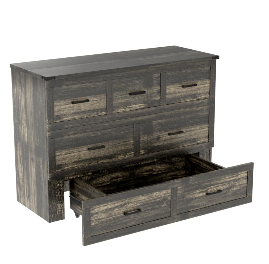 Bellemave Queen Murphy Bed, Cabinet Bed with Charging Station and Storage, Farmhouse Murphy Cabinet with Foldable Panel, Noisy Free, for Guest Bedroom, Living Room, Office, Rustic Gray