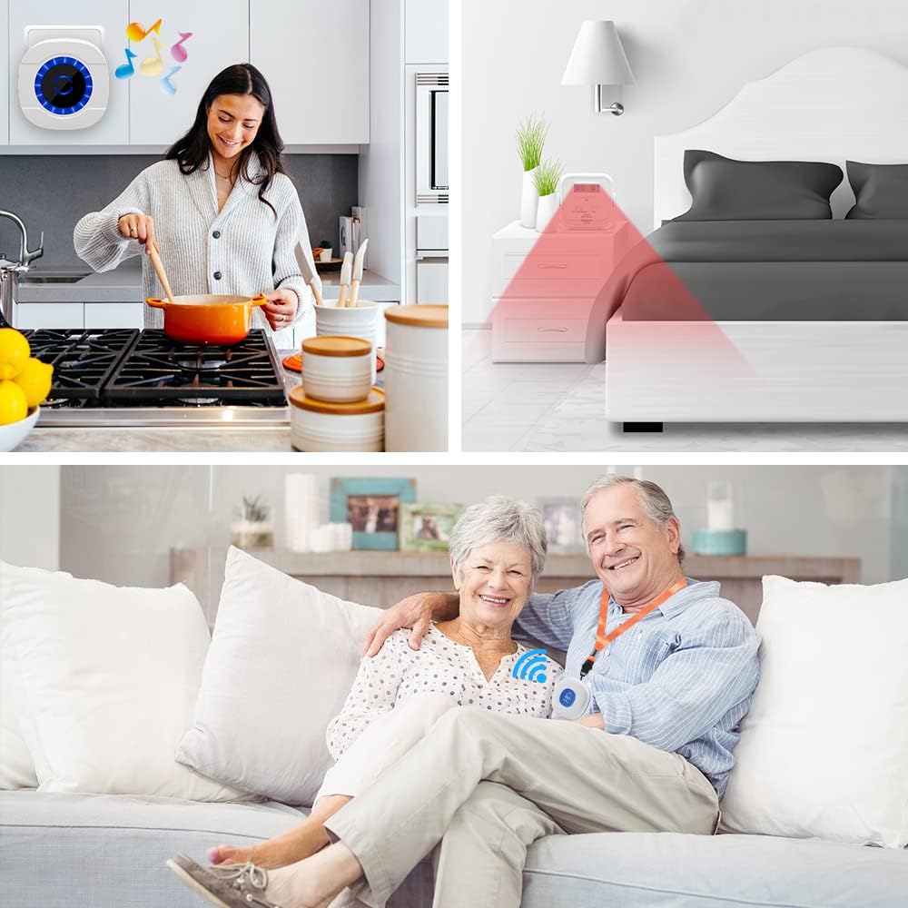 Elderly Emergency Call Button Wireless Nursing Call System Motion Sensor Detection Alarm Caregiver pagers for Home/Nursing Home/Senior Living Alone/Company/Patient/Pregnant Woman