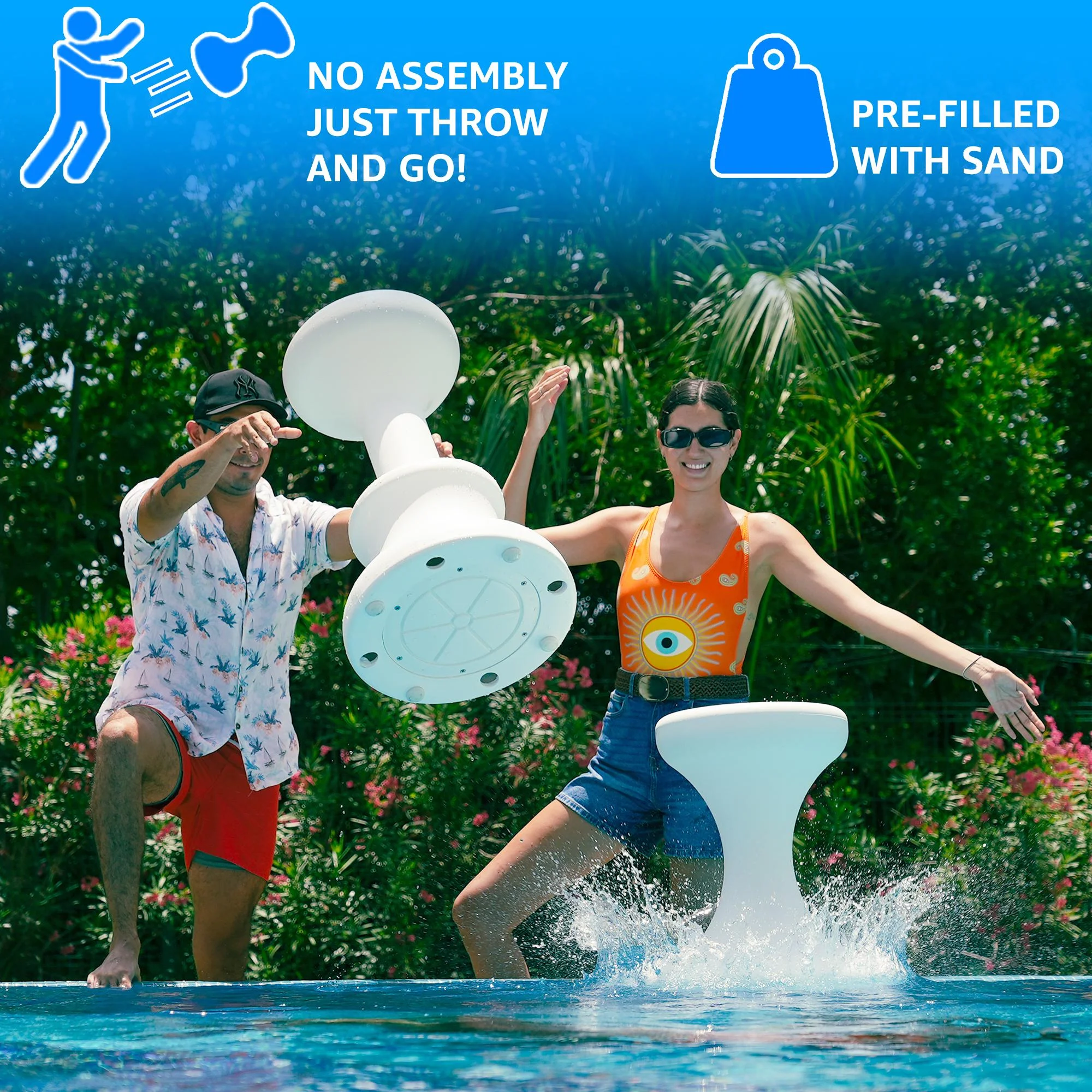 Dunn-Rite Products  Submersible Underwater Pool Stool for Inside Pool, Swim Up Bar Stool with Foot Rest, 30 Inch White