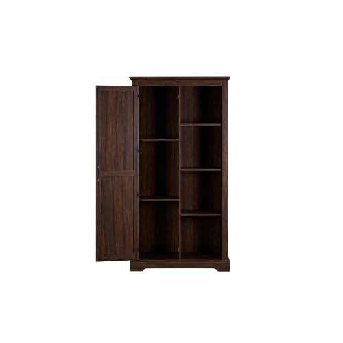 Tall Storage Cabinet Barn Door Storage Country Wood Rustic Farmhouse Pantry Cupboard Sliding Door Kitchen Organizer Furniture Home Drawer Shelves L39.37''*W15.75''*H74.4'' (Espresso)