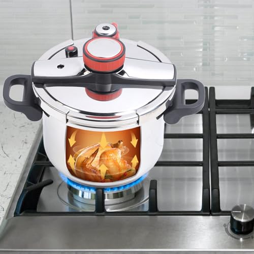 Stainless Steel Pressure Cooker, 2 Gear Pressure Cooking Pot Stainless Steel Pressure Canner with Foldable Handle Universal Pressure Cooking Pot for Induction Gas Stove Open Flame