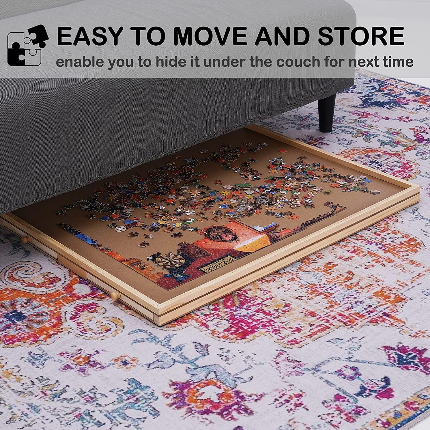 Lovinouse Upgraded 1000 Piece Wooden Puzzle Table with Holder, Jigsaw Puzzles Plateau Puzzle Board with Smooth Fiberboard Work Surface, 4 Sliding Drawers, Puzzle Storage for Teens Adults