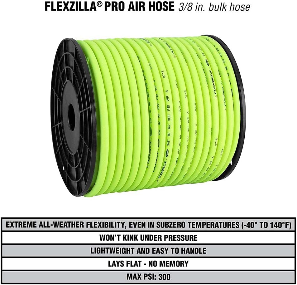 Flexzilla Pro Air Hose, Bulk Plastic Spool, 3/8 in. x 250 ft, Heavy Duty, Lightweight, Hybrid, ZillaGreen - HFZ38250YW