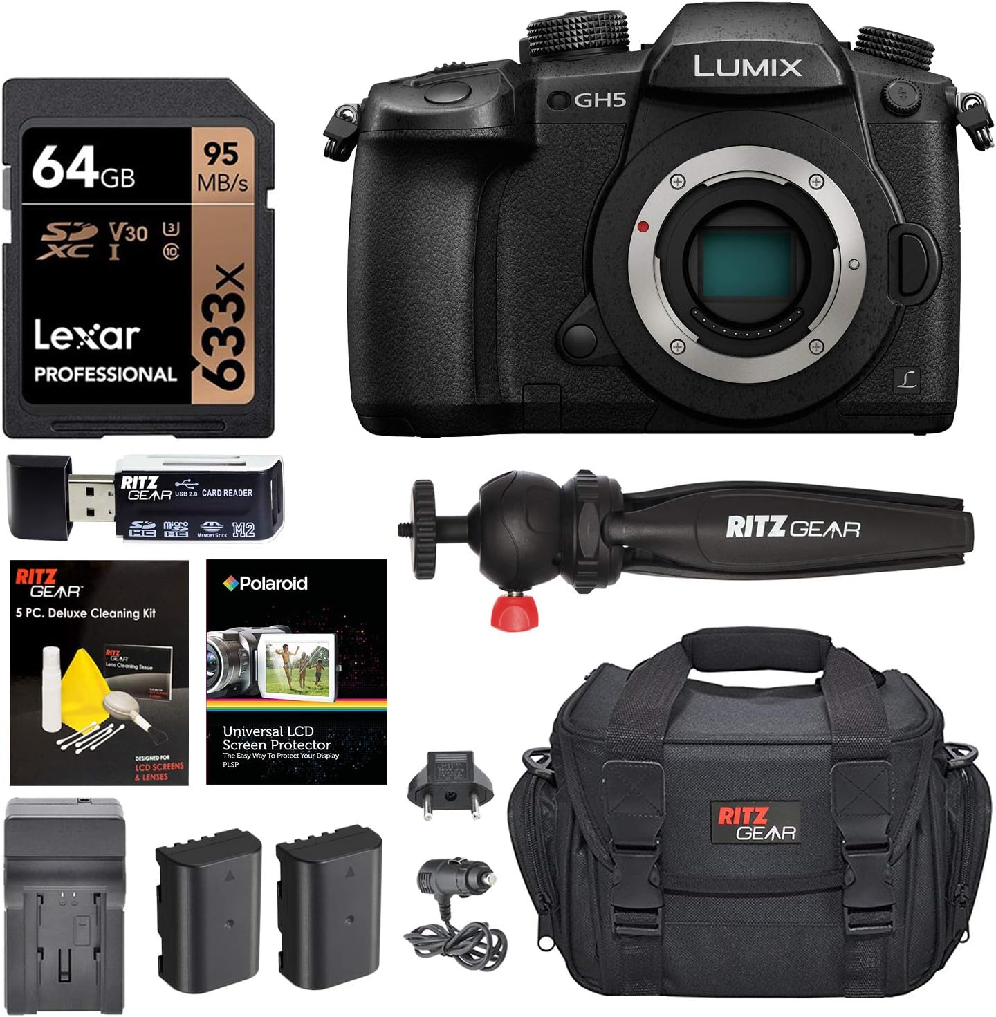 Panasonic LUMIX GH5 4K Digital Camera, 20.3 Megapixel Mirrorless Camera with Digital Live MOS Sensor, 5-Axis Dual I.S. 2.0, 4K 4:2:2 10-Bit Video, Full-Size HDMI Out, 3.2-Inch LCD, DC-GH5 (Black)