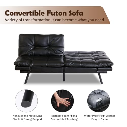 Futon Sofa Bed, Memory Foam Futon Sleeper Sofa Loveseat Convertible Couch Bed for Small Compact Living Spaces,Apartment,Grey Linen Fabric