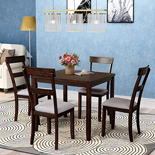 6 Piece Farmhouse Rectangular 72" Wood Dining Table Set, 4 Upholstered Chairs with Bench, Easy to Assemble, for Living, Guest Room, Home Bar and Kitchen, Espresso 11