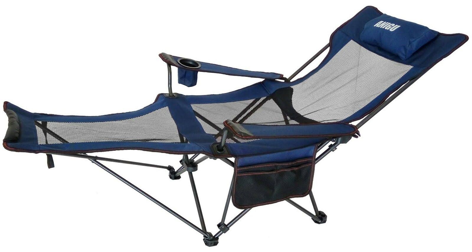 ANIGU Mesh Lounge Reclining Folding Camp Chair with Footrest (Blue)