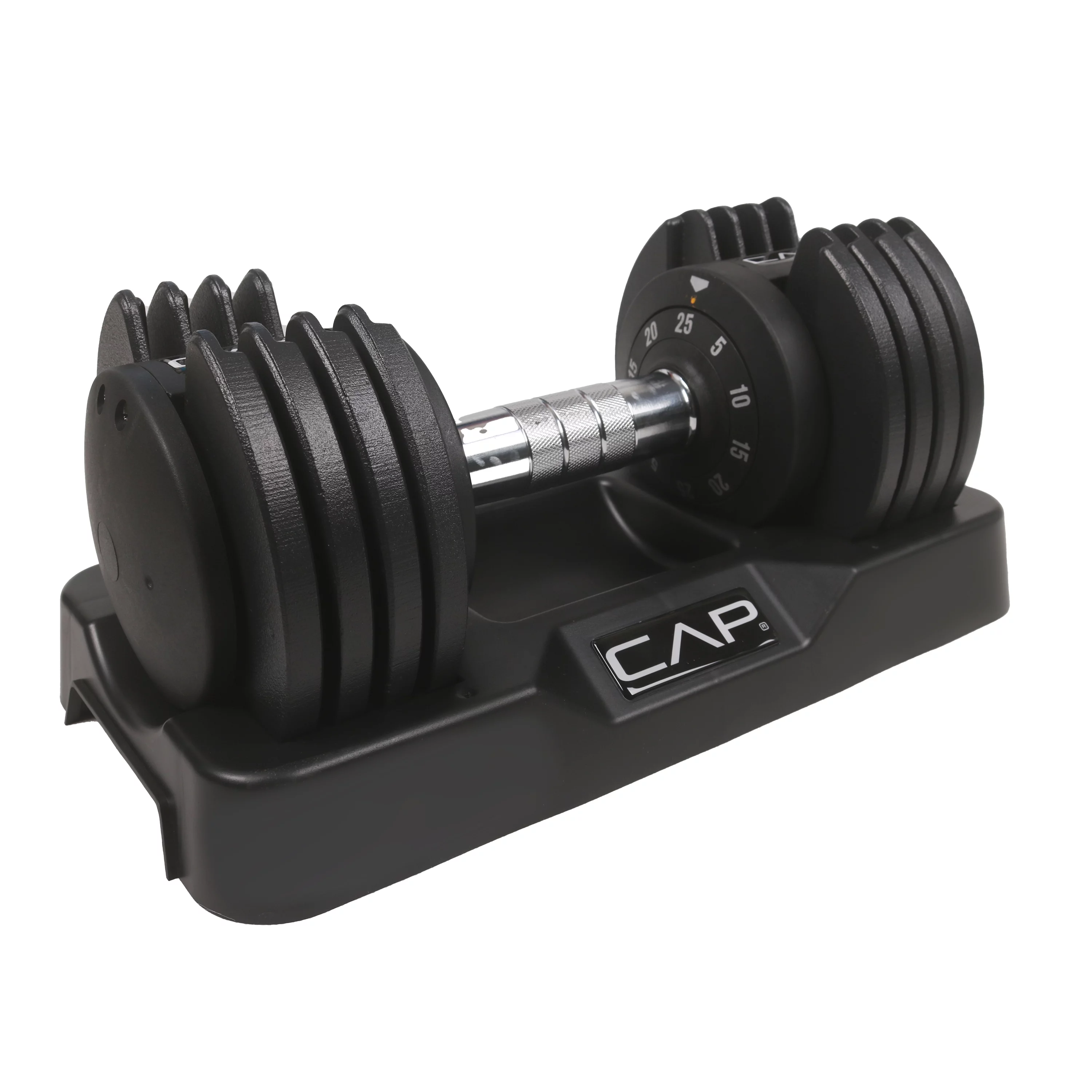 CAP Barbell 25 lb Adjustable Dumbbell Set, Quick Select Adjustability from 5-25 lb, Pair, Black