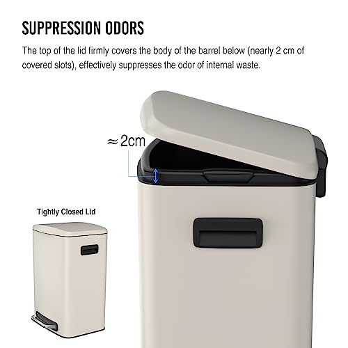 pouseayar Stainless Steel Large Trash Can with Soft Close Lid - Foot Pedal Rectangular Garbage Bin Fingerprint-Proof, and Durable for Kitchen, Home, and Office