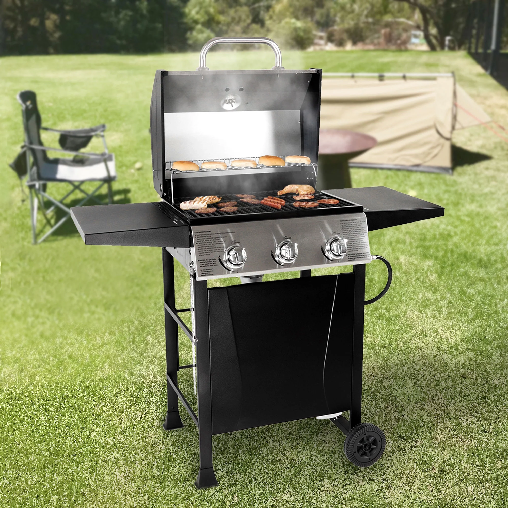 Grill Boss 4-Burner Gas Grill w/ Side Burner, Cover, and Side Shelves