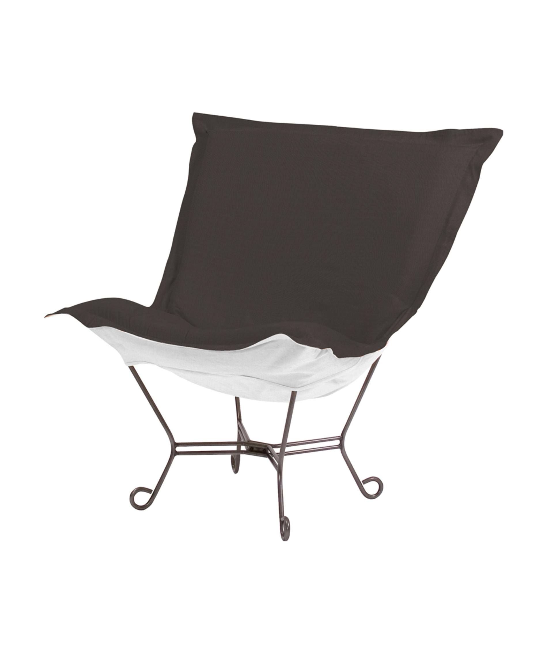 Howard Elliott Scroll Puff Chair Seascape Charcoal Titanium Frame