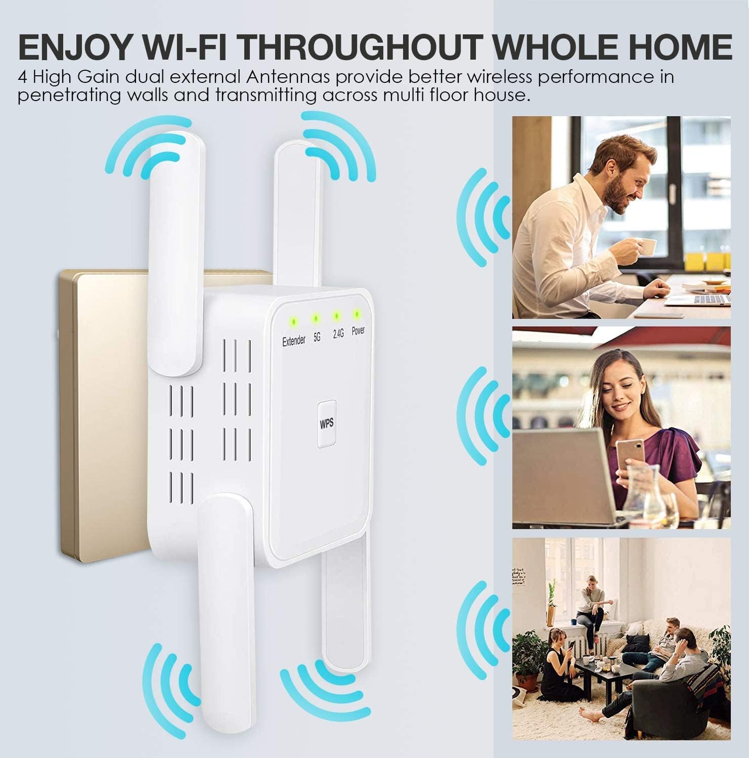 2022 WiFi Extender, WiFi Booster and Signal Amplifier, 1200Mbps Wireless Internet Booster Covers up to 6000sq.ft, WiFi Repeater Extender with Ethernet Port, Extend WiFi Signal to Home Devices Pack of 2