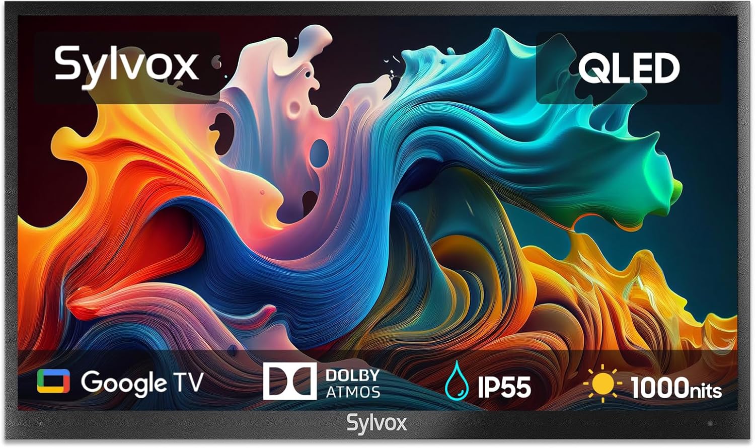 SYLVOX Outdoor TV, 43'' QLED Smart TV, IP55 Waterproof, Dolby Atmos HDR 10, Voice Remote,1000nits Weatherproof Television, Chromecast Built-in for Deck, Patio or Garden(Deck Pro QLED 2.0)