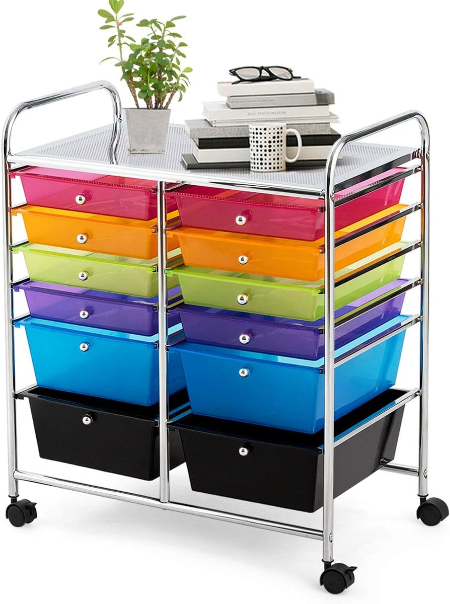 Giantex 12 Drawer Rolling Storage Cart Tools Scrapbook Paper Office School Organizer (Black) Pack of 2