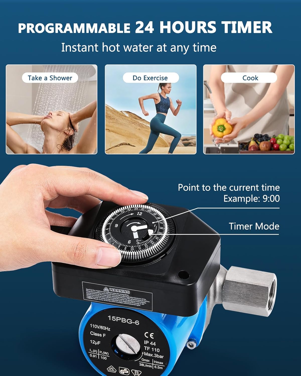 Instant Hot Water Recirculating Pump Kit with 304 Stainless Steel Sensor Valve for Tank Water Heaters Recirculating System with Timer 20'' PEX Flex Hoses Extremely Quiet Energy Saving