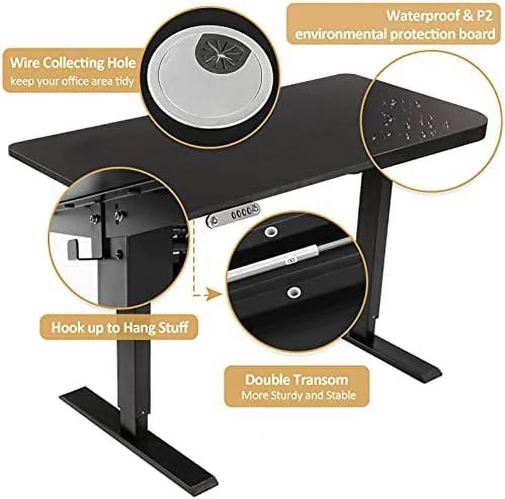 HJNIUNIU Electric Standing Desk Adjustable Height Sit Stand Up Desk 55 x 24 Inches for Home Office Computer Desk Memory Preset with Splice Board  Headphone Hook and White Frame/Oak Top