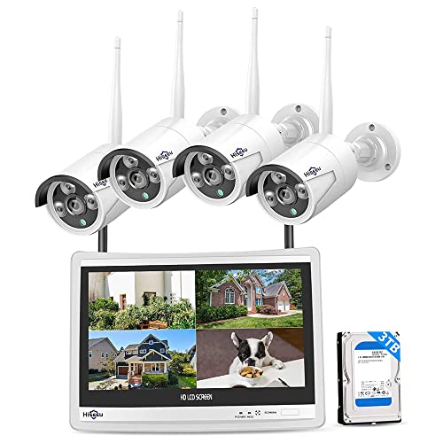 [Wireless Pro, 100ft Range] Hiseeu Wireless Security Camera System, Expandable 16CH 4K NVR, 4Pcs 3MP Night Vision WiFi Cameras Home Surveillance Outdoor, Motion Detection, 1TB HDD, One-Way Audio