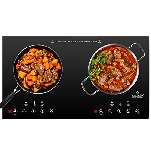 Duxtop 1800W Portable Induction Cooktop 2 Burner, Built-In Countertop Burners with Adjustable Temperature Control, Sensor Touch Induction Burner with Timer and Safety Lock, Easy to Clean, 8620BI/BTK35