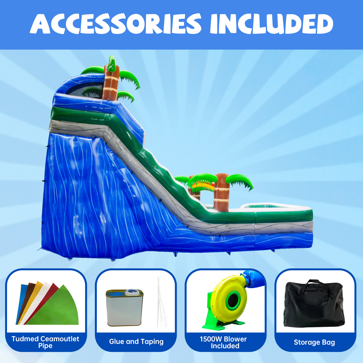 GOOSH 16 ft Palm Tree Inflatable Water Slide with Air Blower, Kids Blow Up Water Slide, Outdoor Commercial Water Slide-Climbing Wall, Slides & Splash Pool