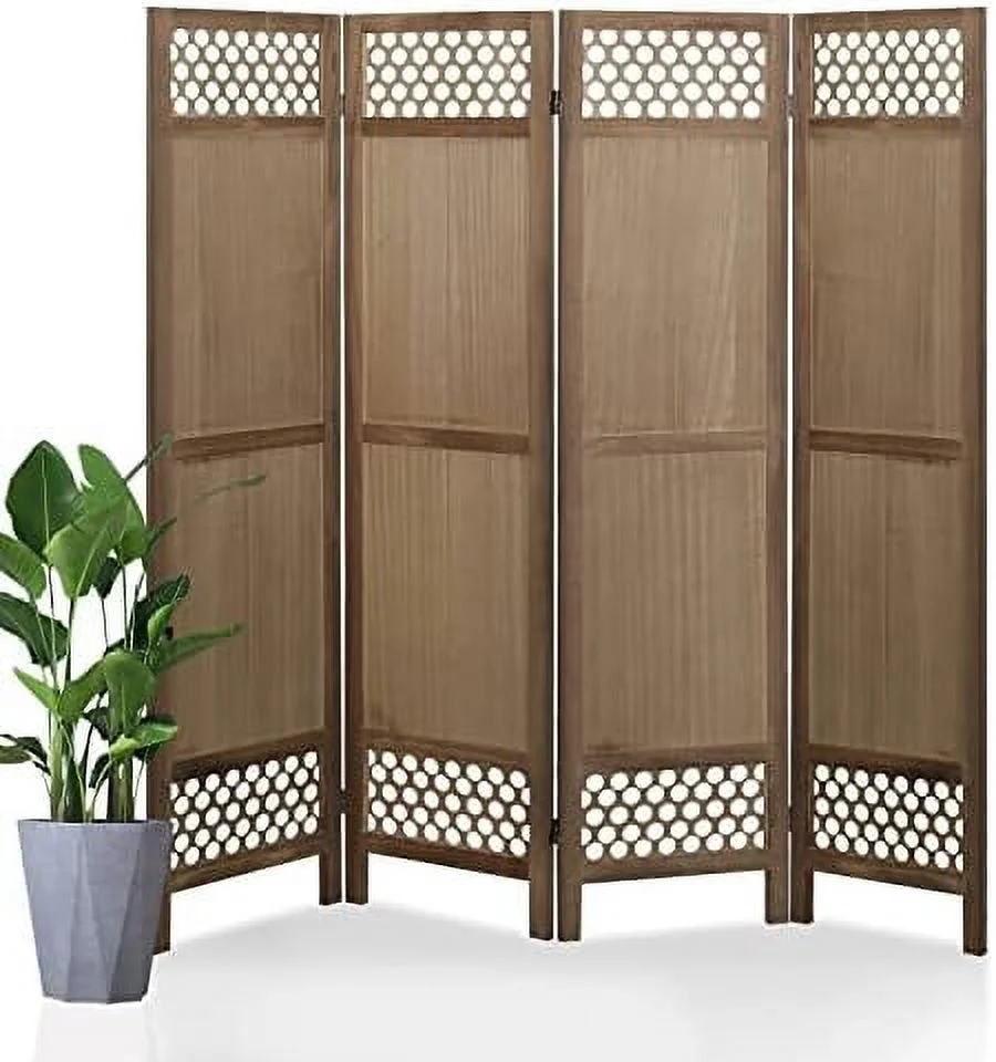CHUIJN 4 Panel Louver Room Divider  5.6ft Tall Wood Partition Room Dividers and Folding Privacy Screens  Freestanding Room Separators Divider Wall  Natural - Curated Treasures Market