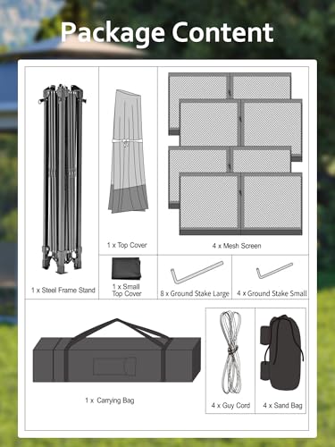 11x11 Pop Up Gazebo Tent with Mosquito Netting, Outdoor Canopy Shelter Easy Setup, Water & UV Resistant - Khaki