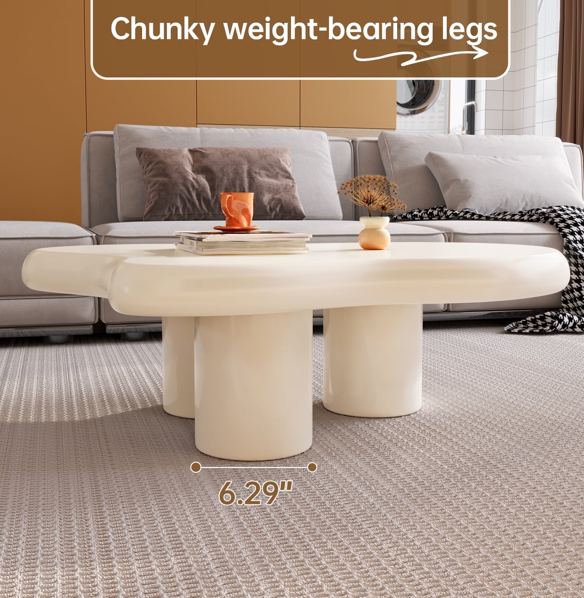 Guyii Cloud Coffee Table, Irregular Coffee Table for Living Room with 3 Legs, White 46.06 Inch
