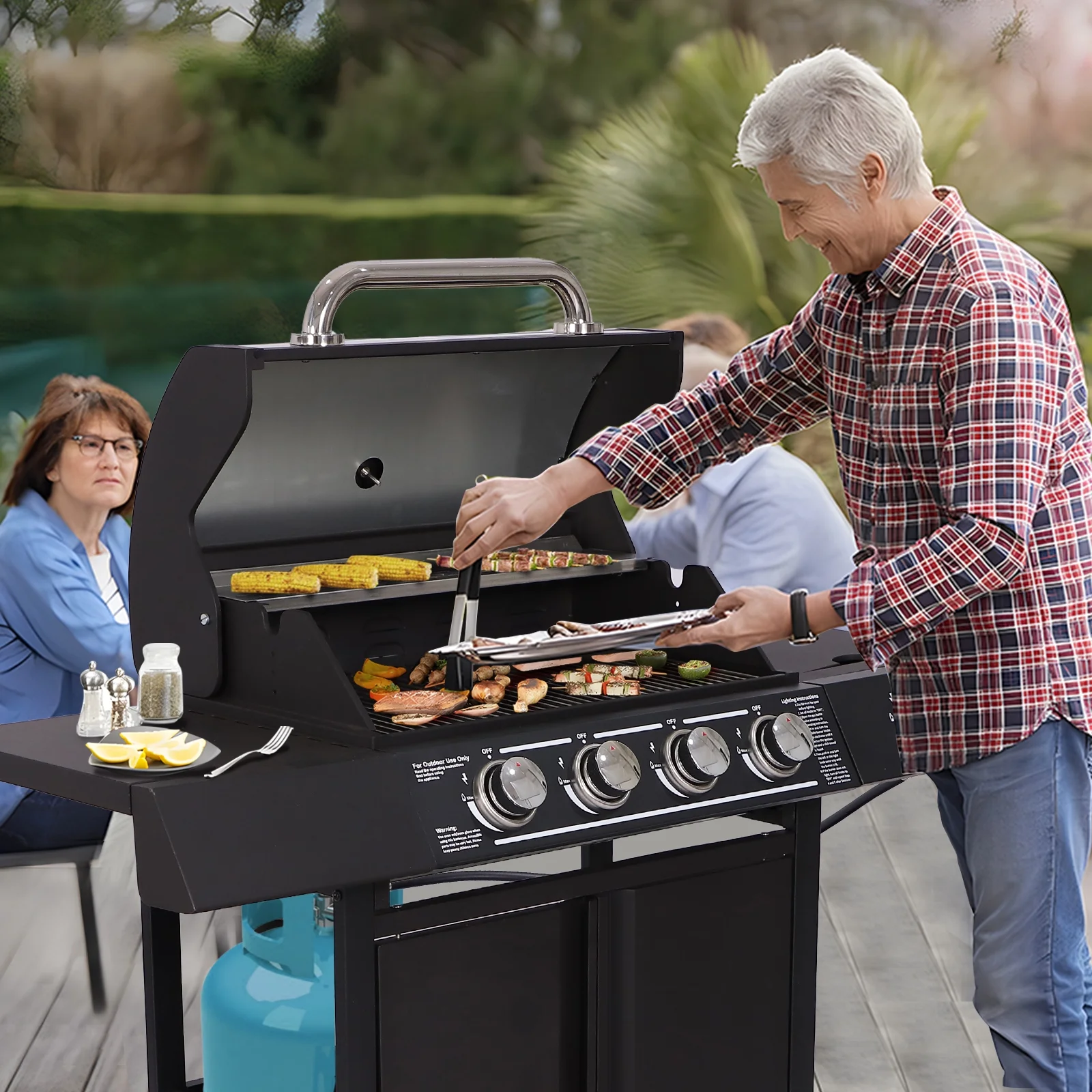 Magic Union 4-Burner Propane Gas Grill with Side Burner and Stainless Steel Grates 50,000 BTU Outdoor Cooking BBQ Grills Cart