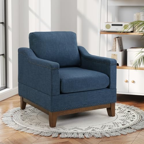 Classic 3-Seater Upholstered Sofa with Nailhead Trim, High-Density Foam Cushions & Sturdy Solid Wood Legs, Soft Fabric Couch for Living Room, Beige