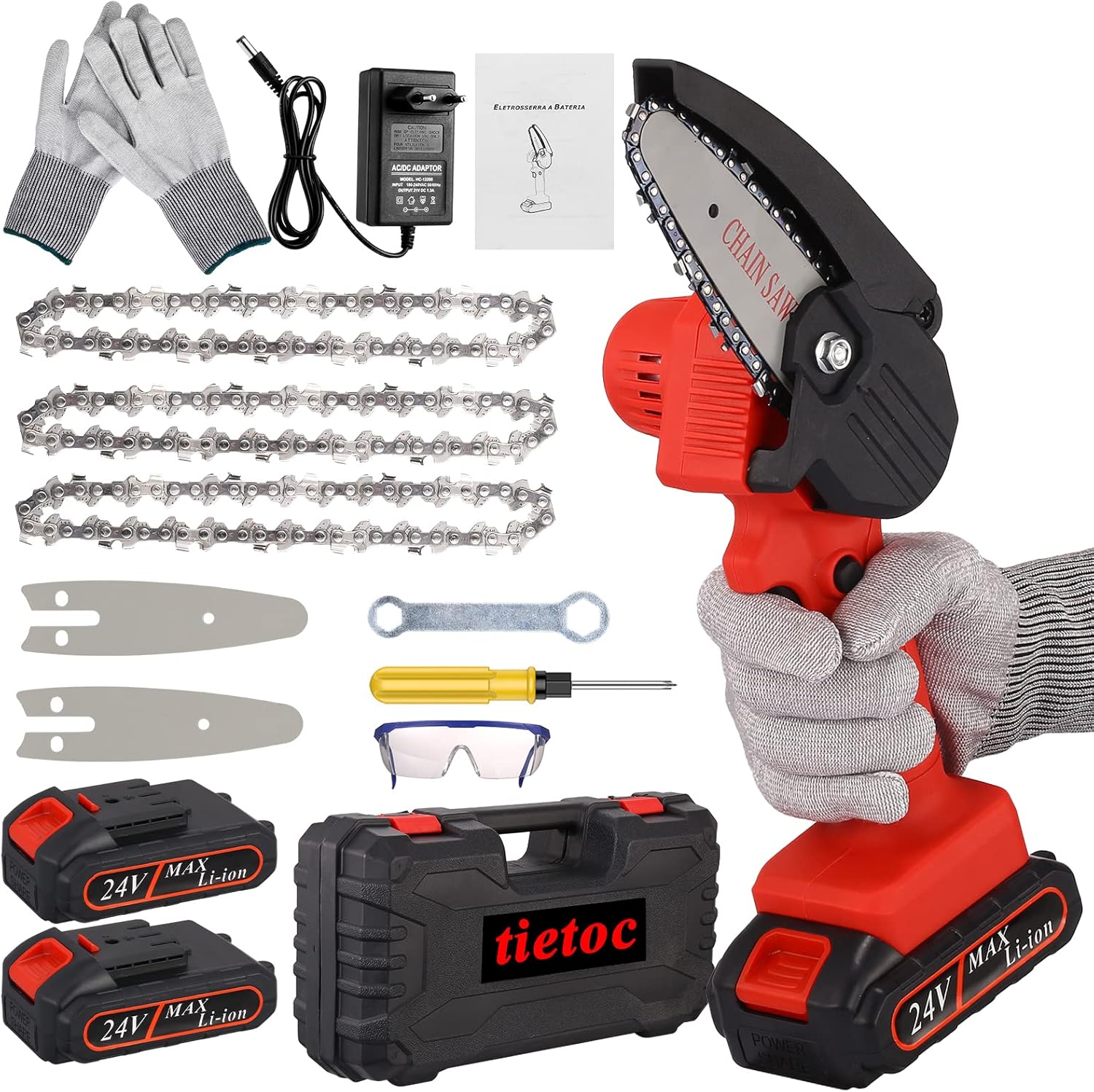 15pcs Mini-Chainsaw-Cordless, 4 Inch 24V Battery Powered-Chain-Saws, Portable One-Handed Rechargeable Electric-Chainsaw Supersaw for Tree Trimming Branch Wood Cutting Small-Chainsaw Pack of 2
