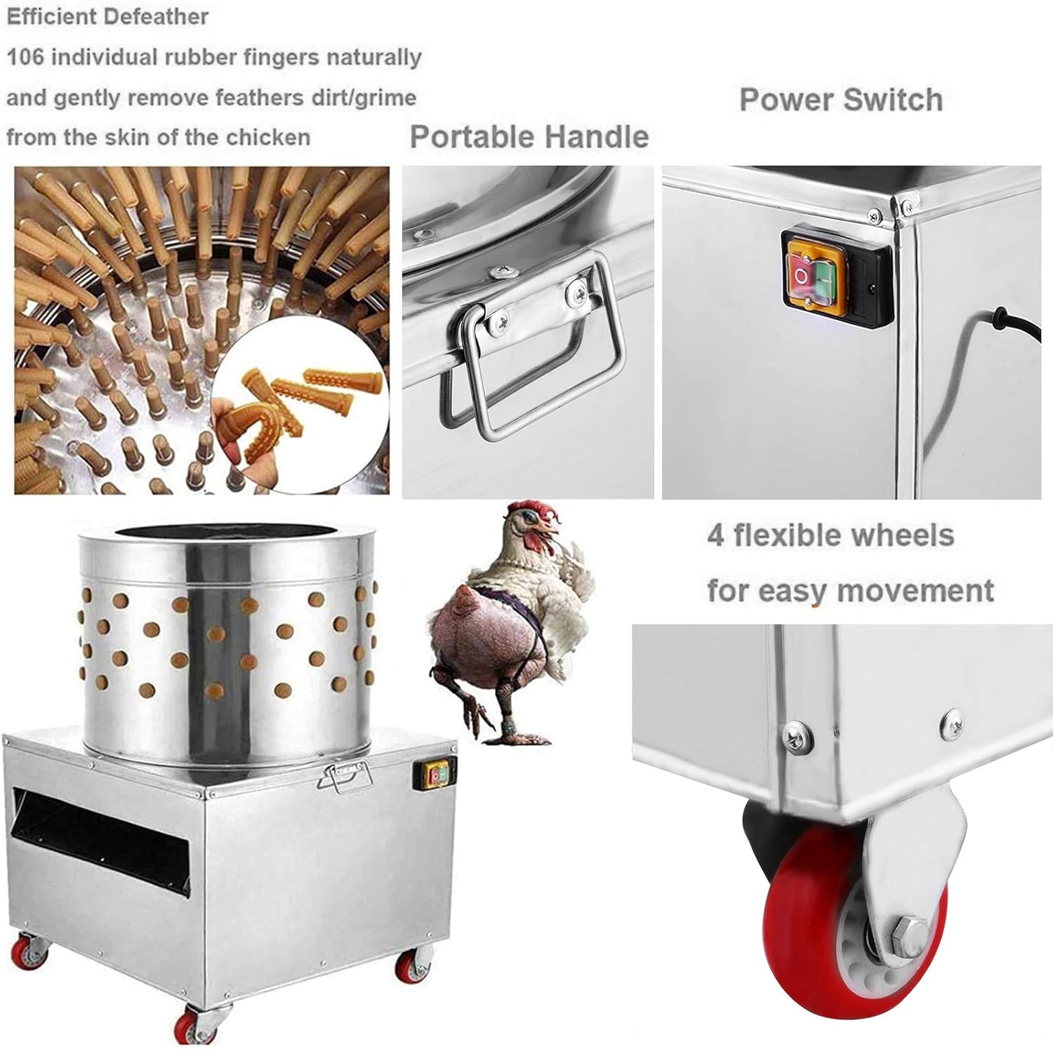 NN/AA 2HP 110V Stainless Steel Chicken Plucker 1500w 275r/min Poultry Feather Remover 20 Inch for Poultry Chicken, Bird, Duck, Turkey.