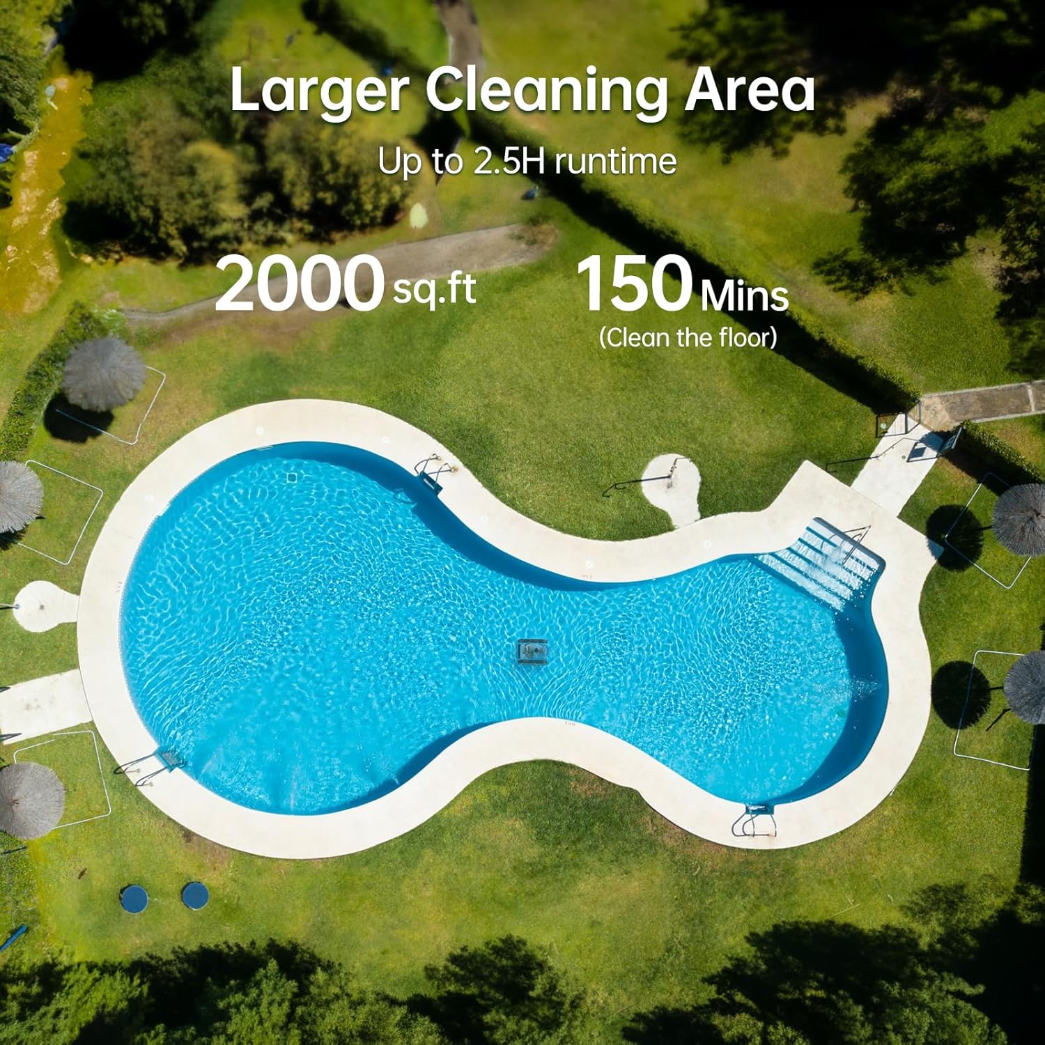 SMONET Cordless Pool Vacuum Robot: Automatic Robotic Pool Cleaner Lasts 150 Mins Wall Climbing 180W Powerful Suction LED Indicator Self-Parking for Above Ground & Inground Pools Up to 2,000 sq. ft.