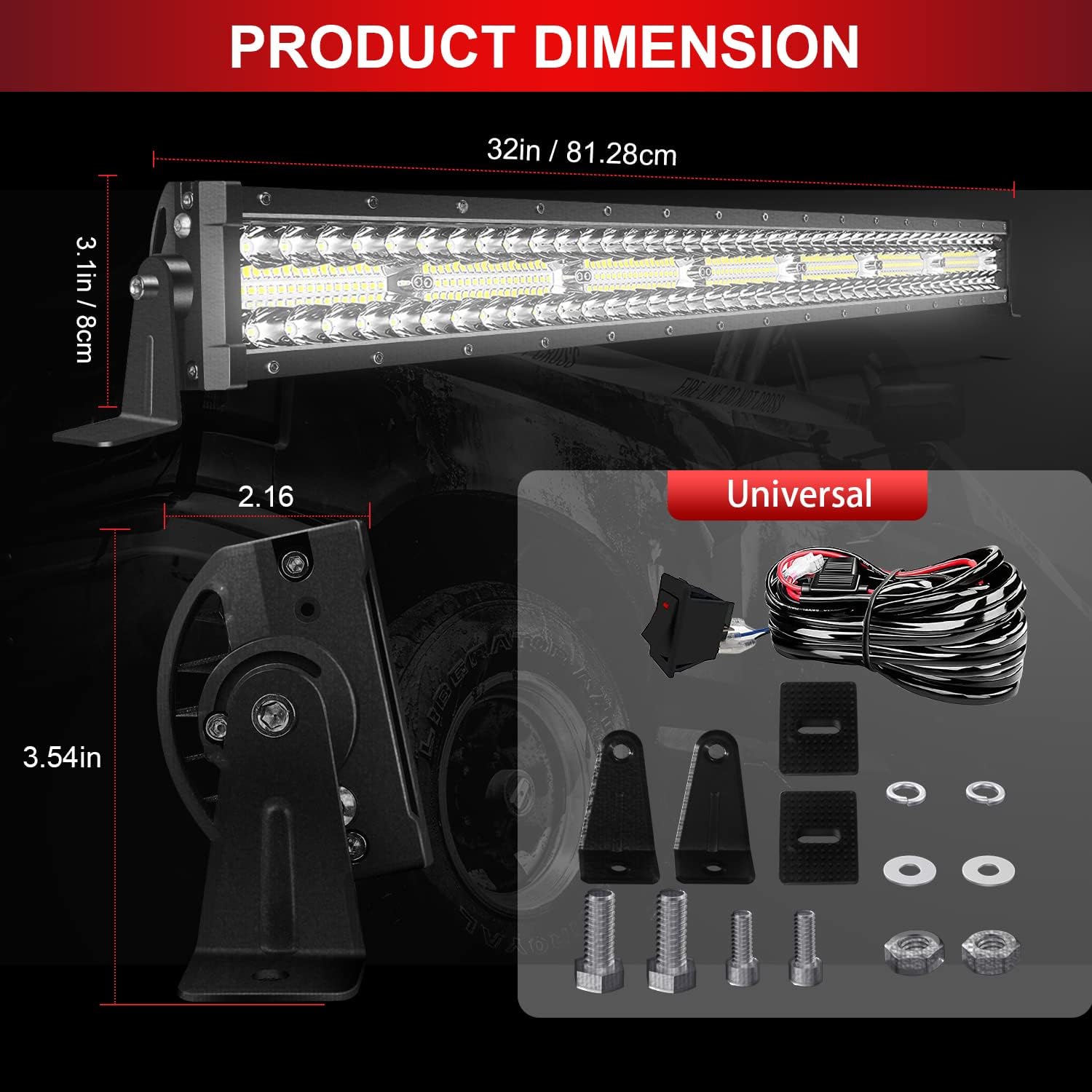 GREUNION 32 inch led Light bar, 672W Off-Road car led Lights bar, IP66 Triple Row Flood spot Combo 32 led Bars Light for UTV Truck ATV SUV Van Pick-up Boat and Tractor (6000K) Pack of 2