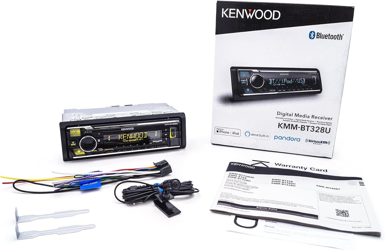 KENWOOD KMM-BT328U Bluetooth Car Stereo with USB Port, AM/FM Radio, MP3 Player, Multi Color LCD, Detachable Face, Built in Amazon Alexa, Compatible with SiriusXM Tuner